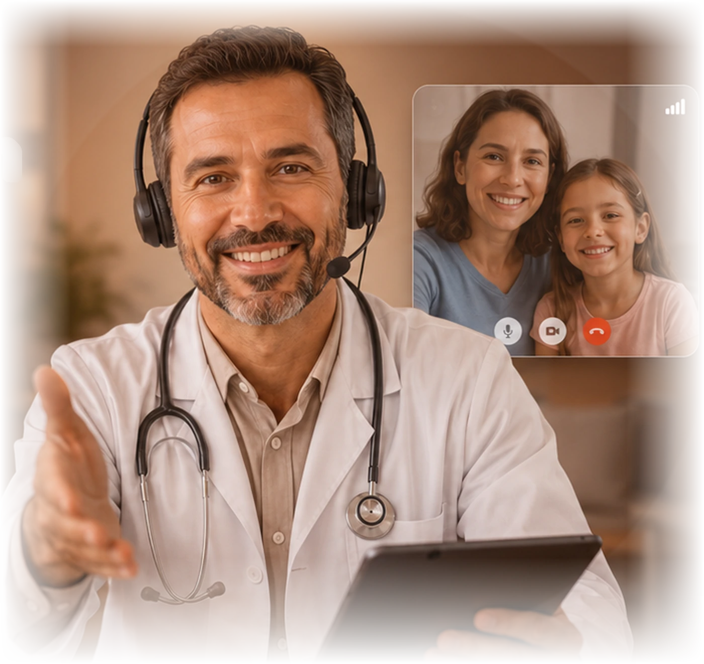 Médico realizando atendimento por teleconsulta na Vida+ Saúde
